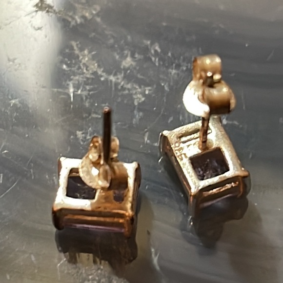 Artisan Sterling Silver Amethyst Stud Pierced Earrings - Picture 4 of 5